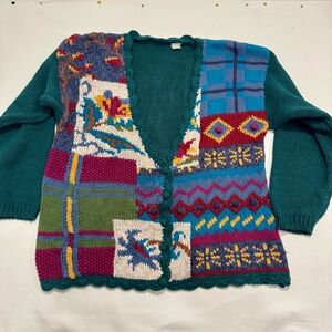 Cottagecore Vintage knit sweater Colorful Patchwork Women's Sweater large